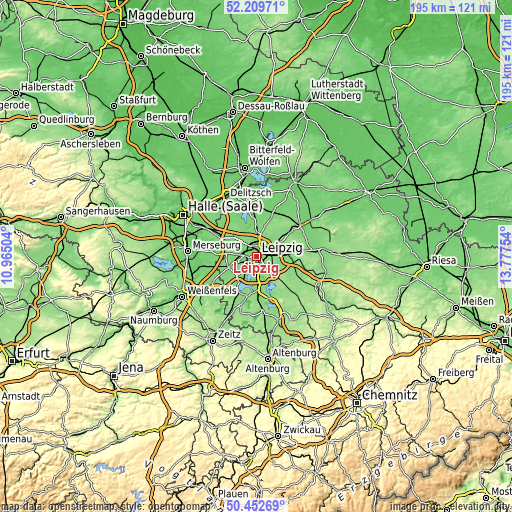 Topographic map of Leipzig
