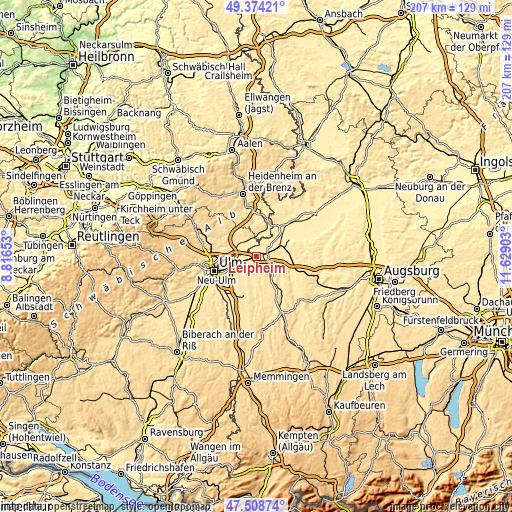 Topographic map of Leipheim