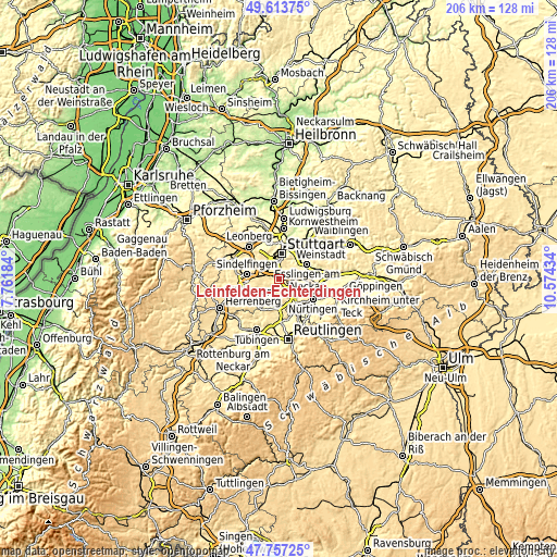 Topographic map of Leinfelden-Echterdingen