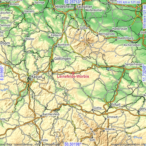 Topographic map of Leinefelde-Worbis