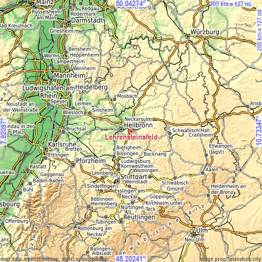 Topographic map of Lehrensteinsfeld