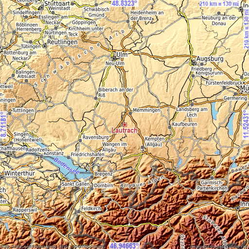 Topographic map of Lautrach