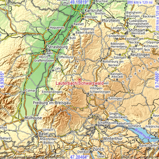 Topographic map of Lauterbach/Schwarzwald