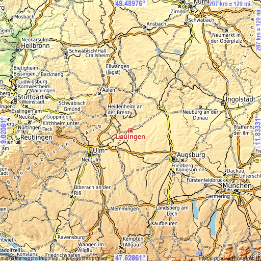 Topographic map of Lauingen