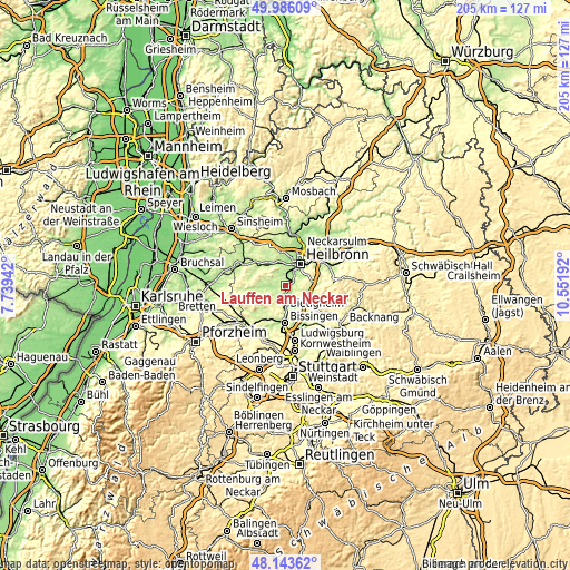 Topographic map of Lauffen am Neckar