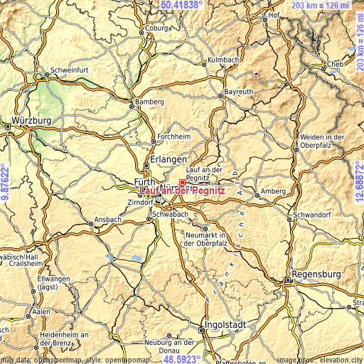 Topographic map of Lauf an der Pegnitz