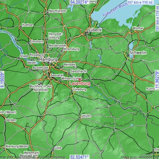 Topographic map of Lauenburg