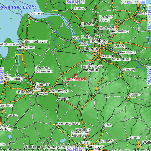 Topographic map of Lauenbrück