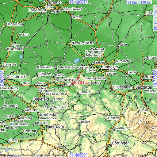 Topographic map of Lauenau
