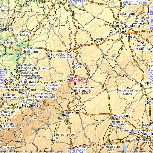 Topographic map of Lauchheim