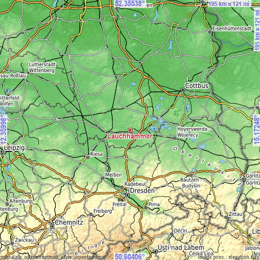 Topographic map of Lauchhammer