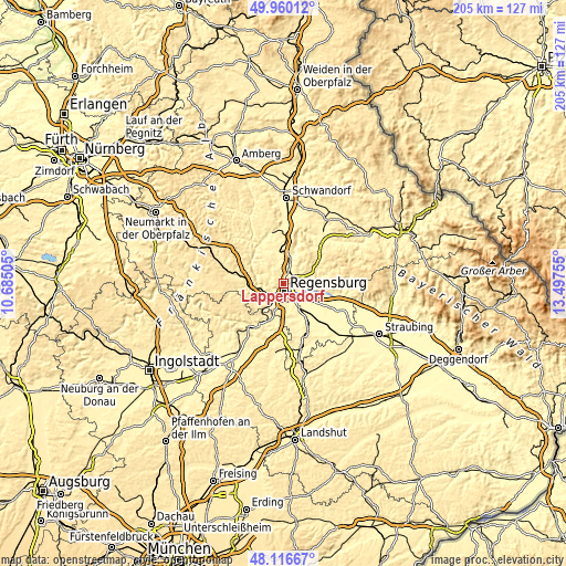 Topographic map of Lappersdorf
