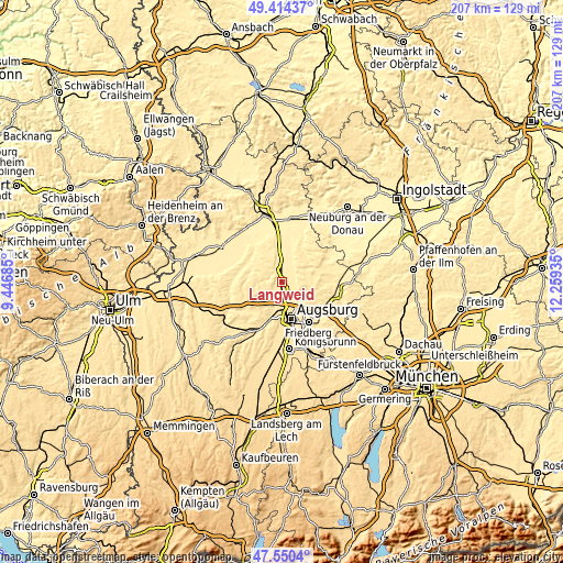 Topographic map of Langweid