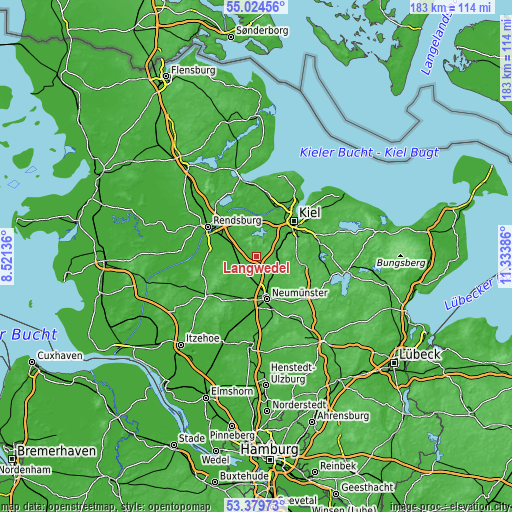 Topographic map of Langwedel