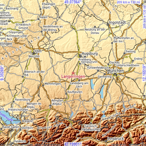 Topographic map of Langerringen