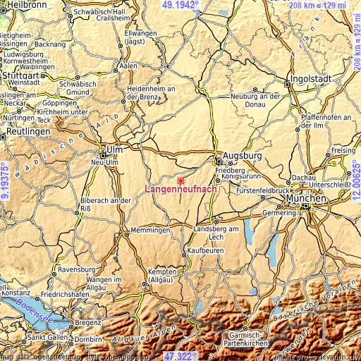 Topographic map of Langenneufnach