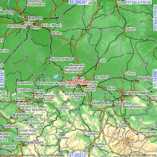 Topographic map of Langenhagen