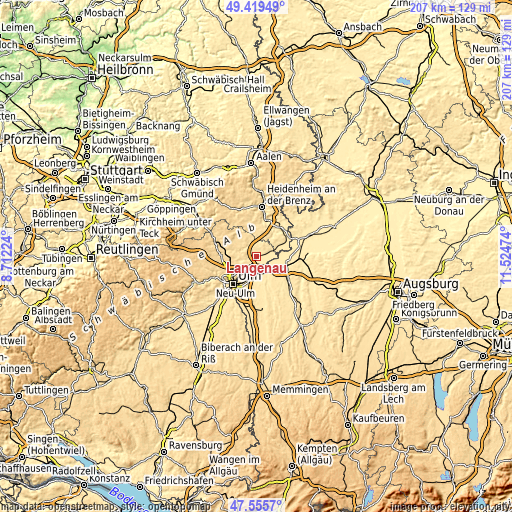 Topographic map of Langenau