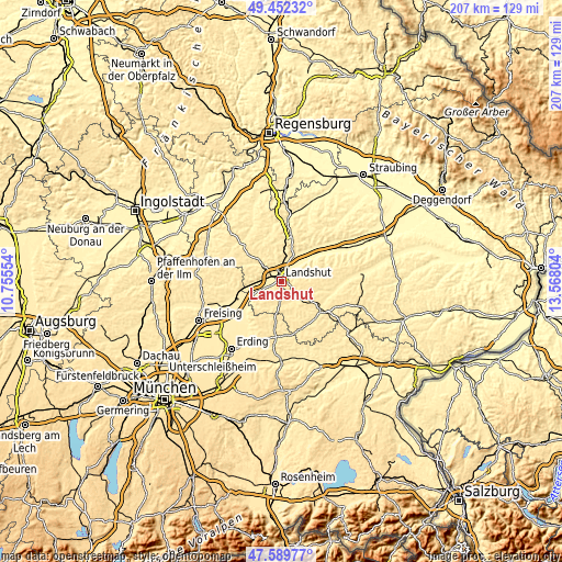 Topographic map of Landshut