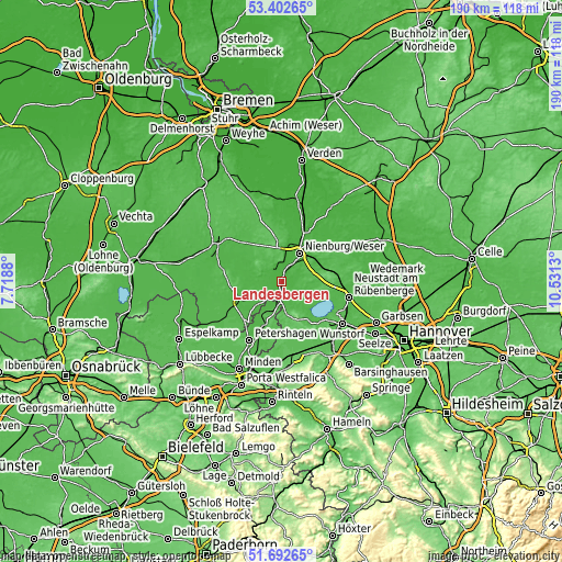 Topographic map of Landesbergen