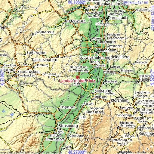 Topographic map of Landau in der Pfalz