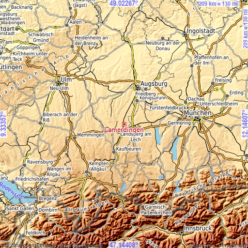 Topographic map of Lamerdingen