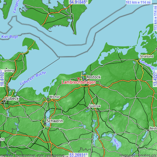 Topographic map of Lambrechtshagen