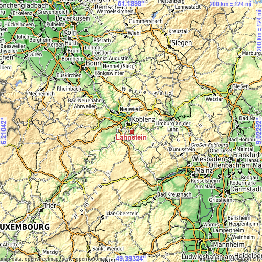 Topographic map of Lahnstein