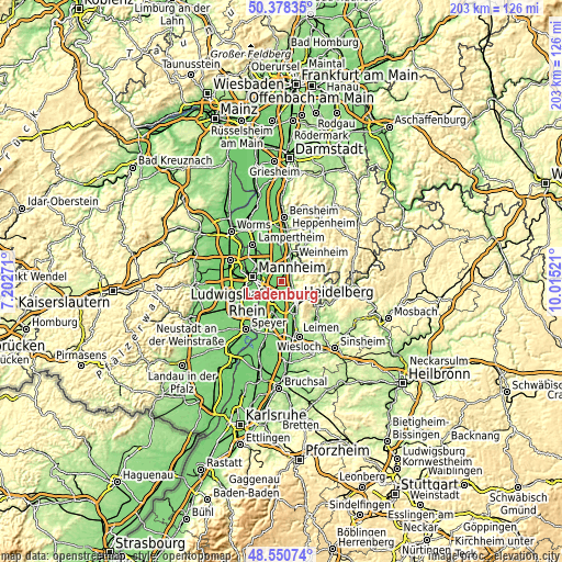 Topographic map of Ladenburg