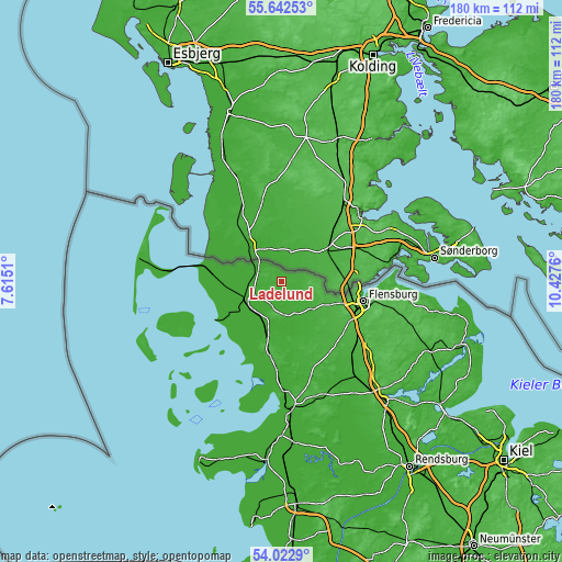 Topographic map of Ladelund