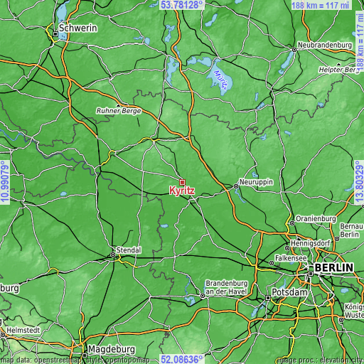 Topographic map of Kyritz