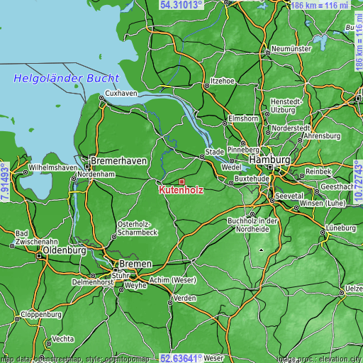 Topographic map of Kutenholz