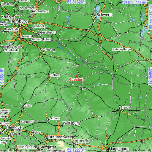 Topographic map of Küsten