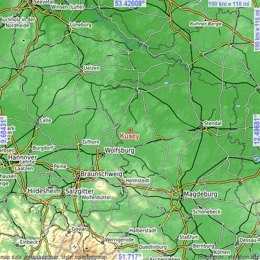 Topographic map of Kusey