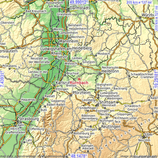 Topographic map of Kürnbach