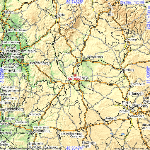 Topographic map of Kürnach