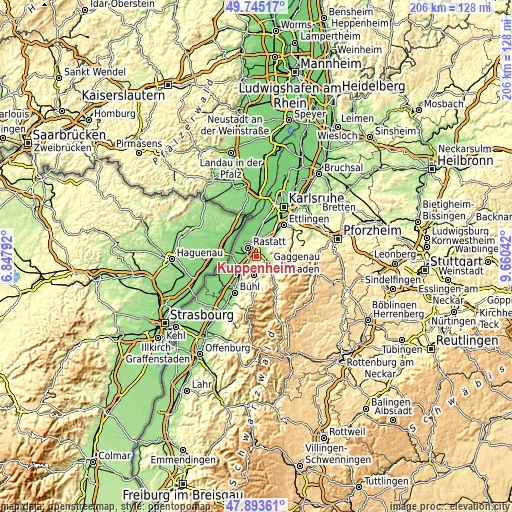 Topographic map of Kuppenheim