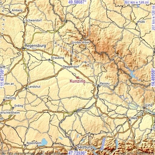 Topographic map of Künzing