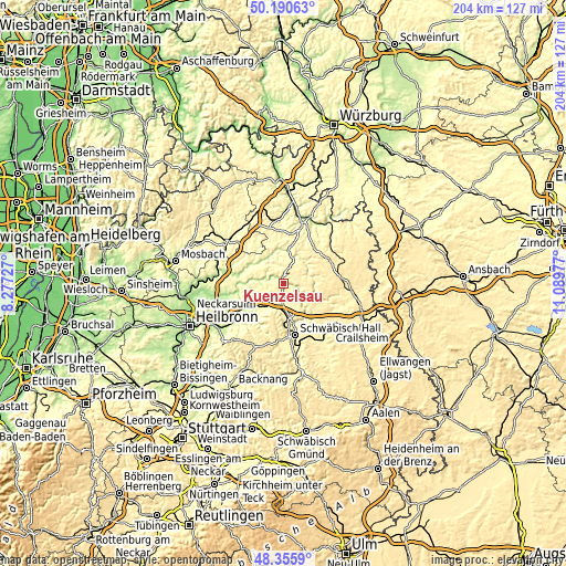 Topographic map of Künzelsau