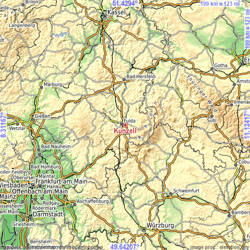 Topographic map of Künzell