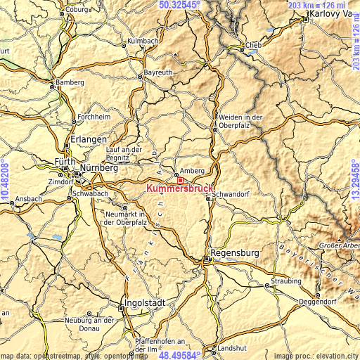 Topographic map of Kümmersbruck