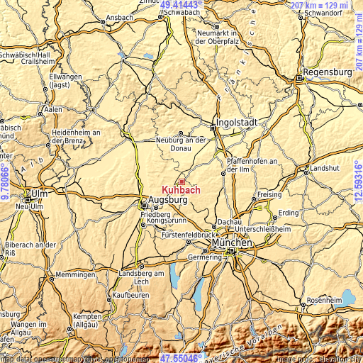 Topographic map of Kühbach