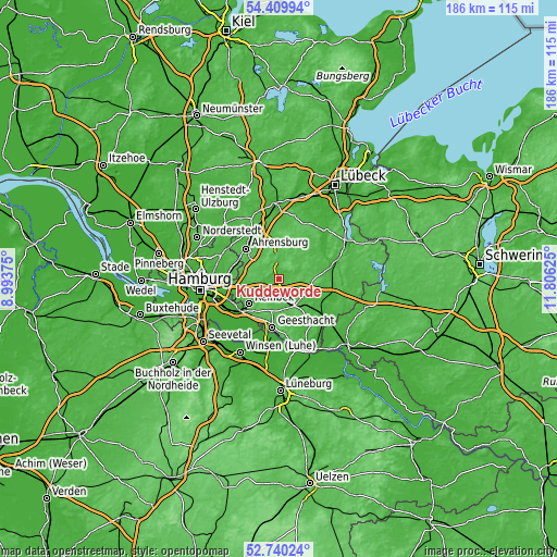 Topographic map of Kuddewörde