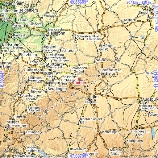 Topographic map of Kuchen