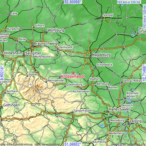 Topographic map of Kroppenstedt