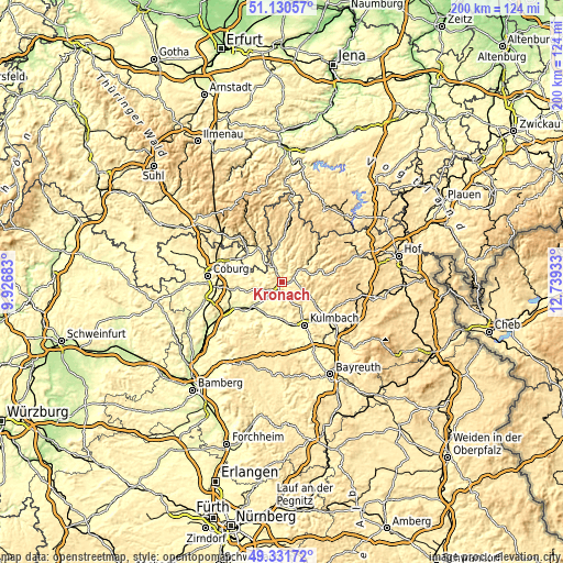 Topographic map of Kronach