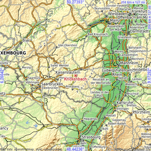 Topographic map of Krickenbach