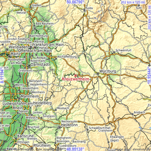 Topographic map of Kreuzwertheim