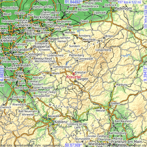 Topographic map of Kreuztal