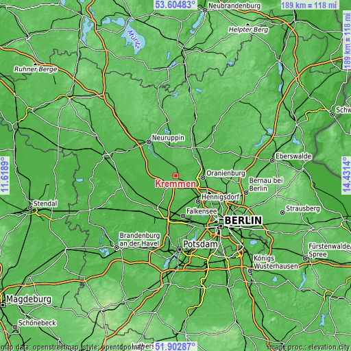 Topographic map of Kremmen